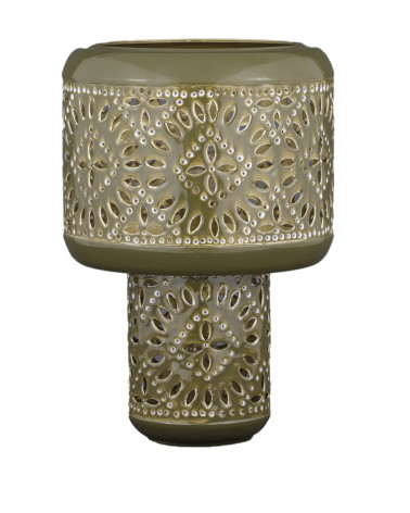 Lampe orientale kaki ajourée diffusion lumière chaleureuse