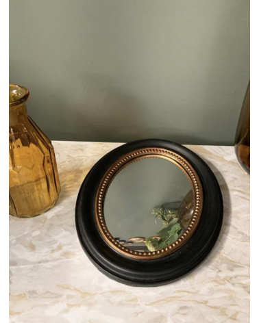 Miroir convexe ovale perle noir-doré