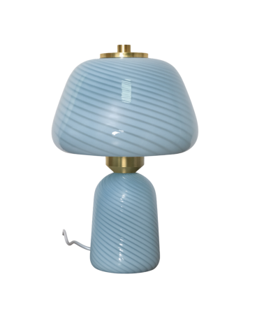Lampe à poser en verre bleu spiralé avec détails dorés design contemporain