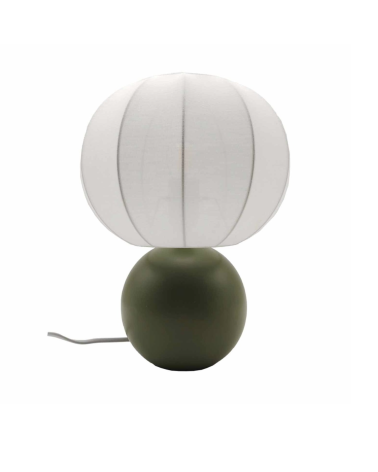 Lampe à poser boule en céramique kaki avec abat-jour tissu design doux