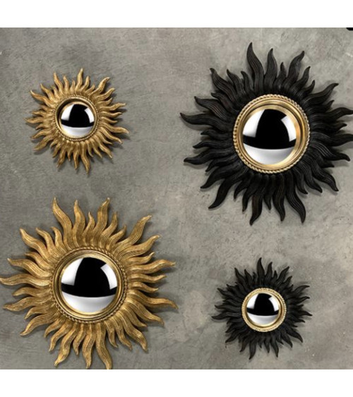 Composition miroir mural convexe soleil doré décoration intérieure lumineuse