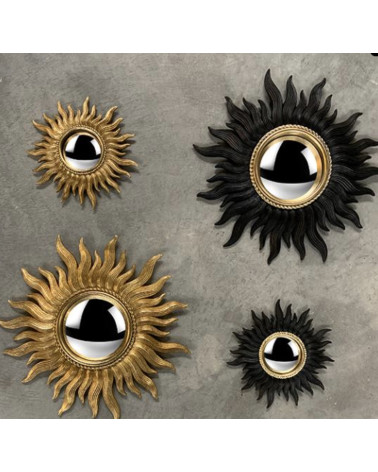 Miroir convexe soleil doré – Miroir mural décoratif lumineux - 14,8 cm