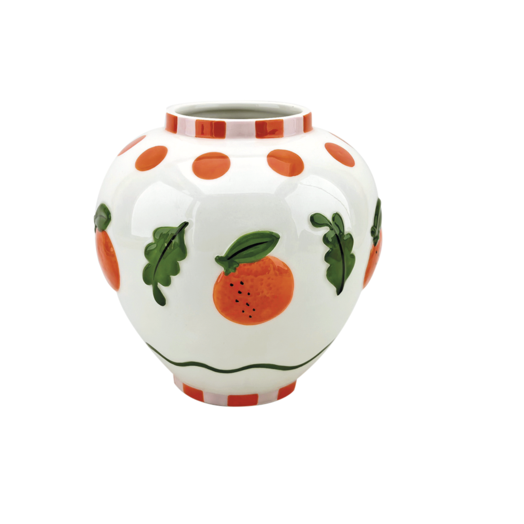 vase en faience blanc motif orange decoration retro originale