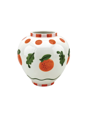vase en faience blanc motif orange decoration retro originale