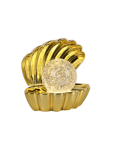 Lampe décorative coquillage doré brillante à piles L17,5 P12,5 H15 cm
