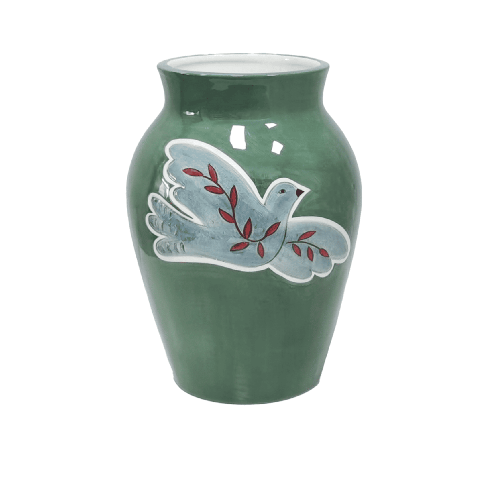 vase en faience vert decor colombe bleu style artisanal decoration interieur