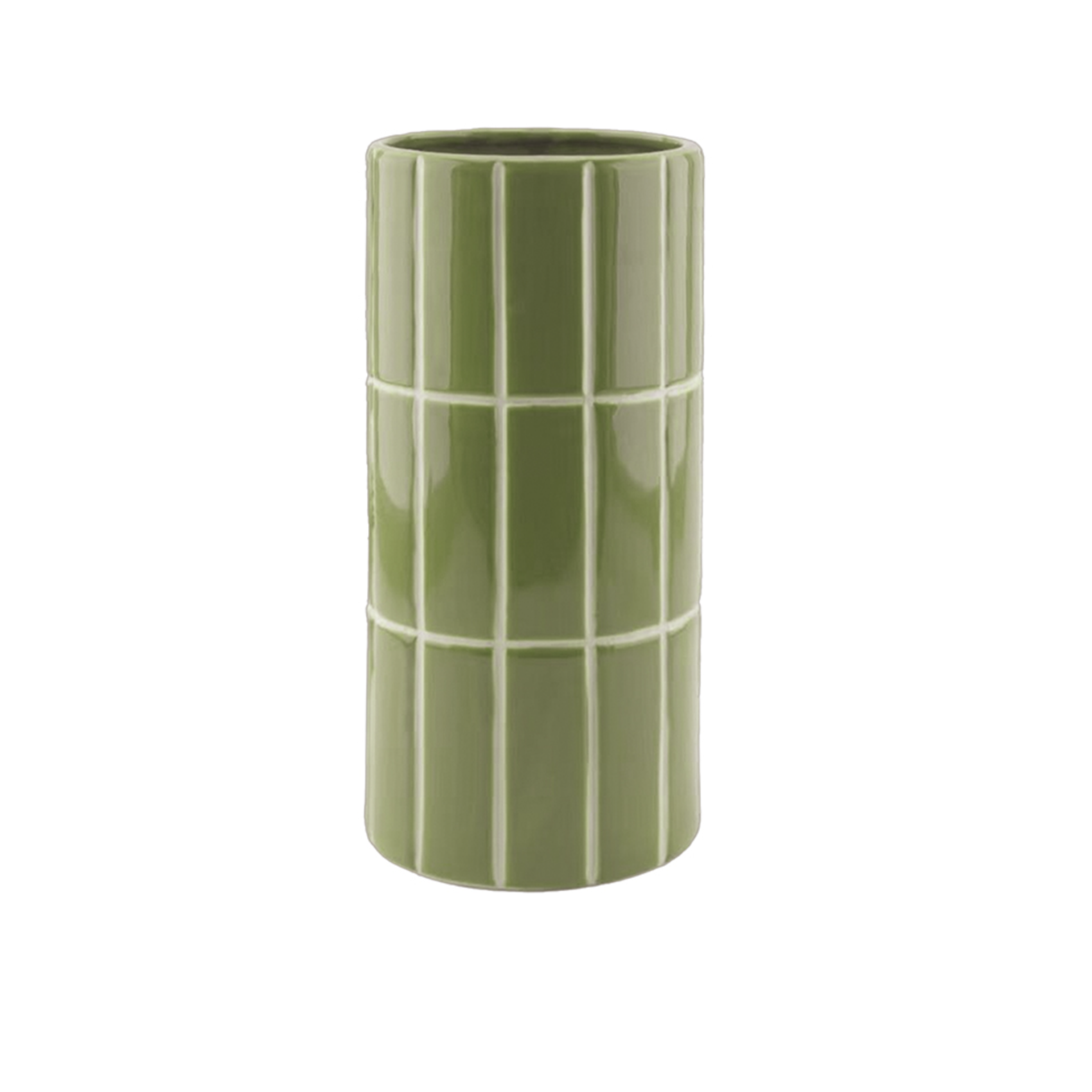 vase carrelage kaki en céramique design graphique moderne