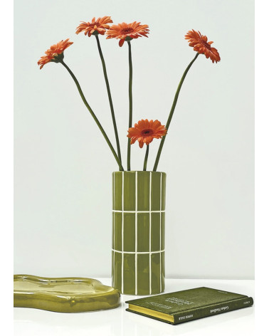Vase céramique effet carrelage kaki design moderne