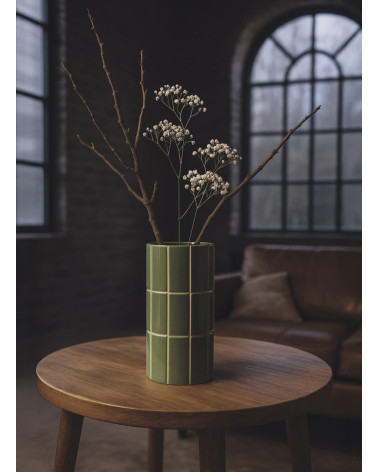 Vase céramique effet carrelage kaki design moderne