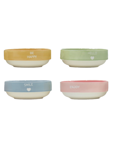 Set de 4 coupelles en grès colorées avec message – déco table tendance