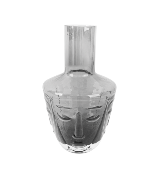 Carafe en verre gris avec visage sculpté design