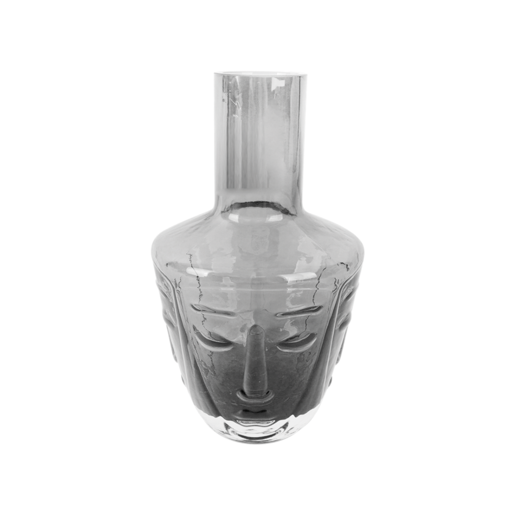 Carafe en verre gris avec visage sculpté design