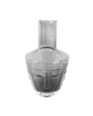 Carafe en verre gris avec visage sculpté design