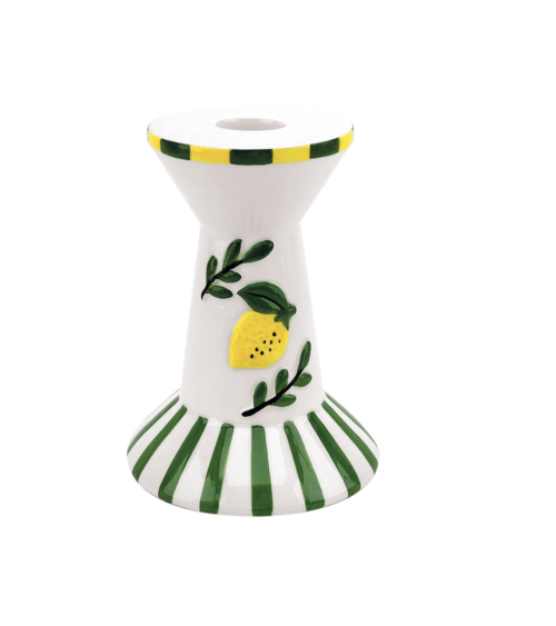 bougeoir citron en faience grand modele decoration mediterraneenne vert jaune