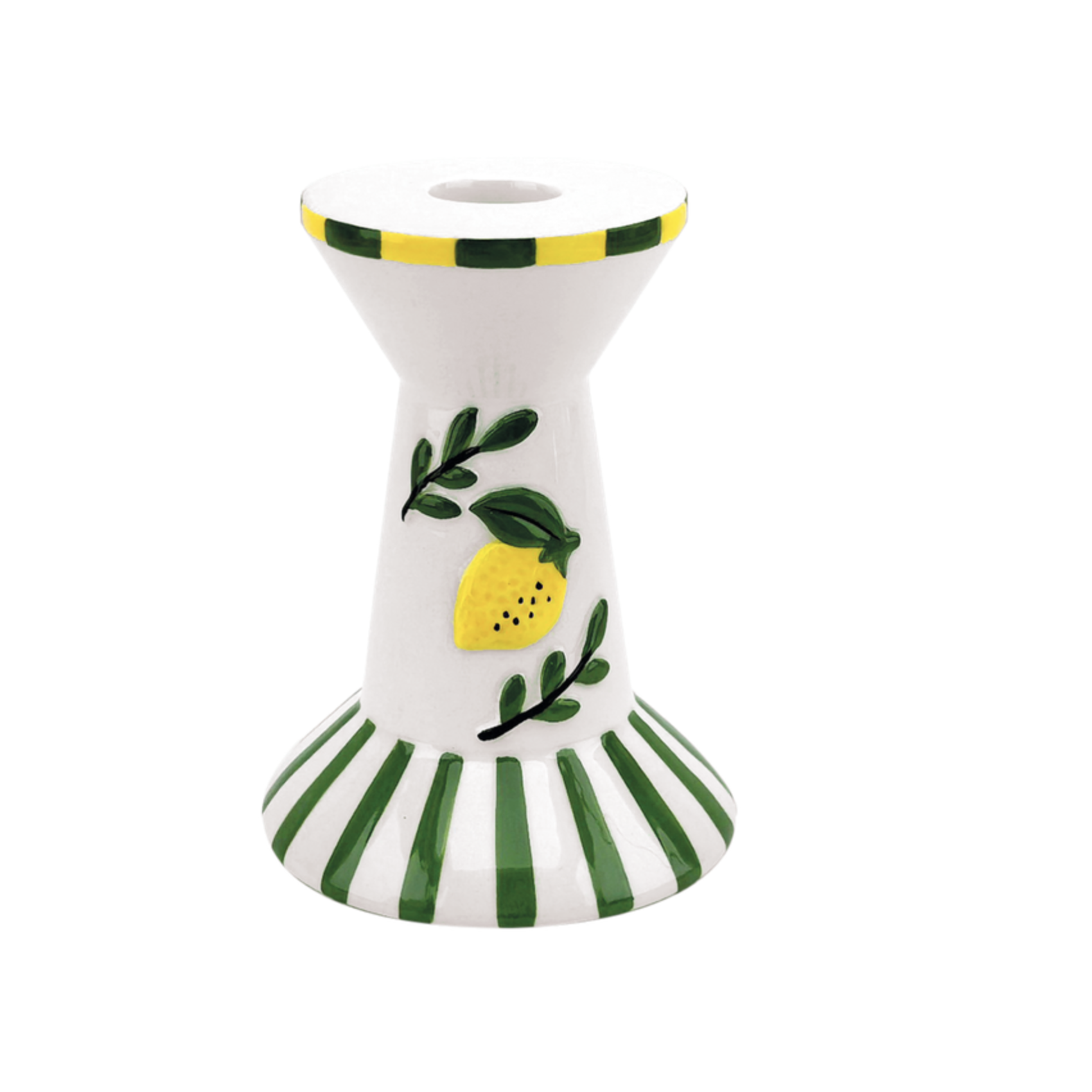 bougeoir citron en faience grand modele decoration mediterraneenne vert jaune