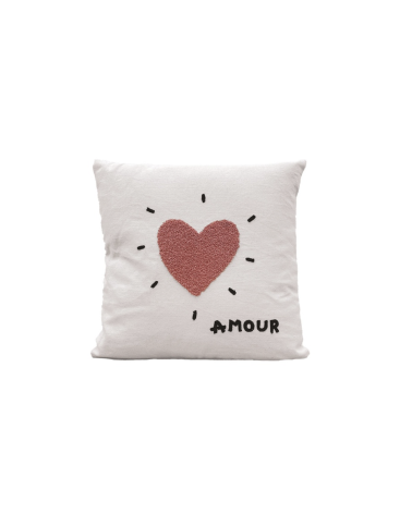 Coussin cœur rose AMOUR 40x40 – décoration romantique et chaleureuse
