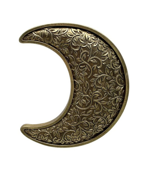 décoration murale lune dorée en résine motifs végétaux style bohème chic