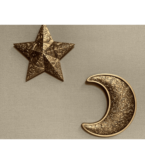 décoration murale lune et étoile dorées en résine style bohème chic