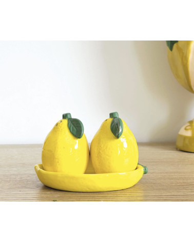 Salière poivrière citron en céramique décorative – set sel et poivre original