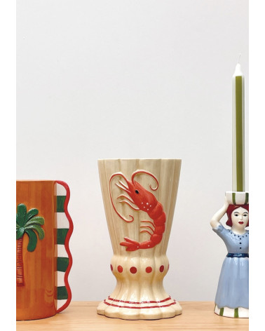 Vase crustacé en faïence – vase décoratif crevette style méditerranéen