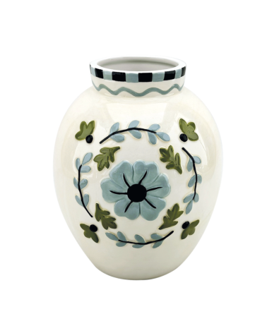 Vase en faïence décoratif bleu et vert – vase floral artisanal