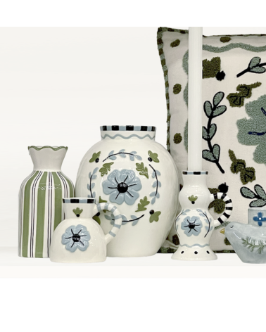 Vase décoratif pour intérieur style campagne chic bleu vert