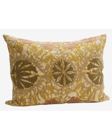 housse de coussin brodée suzani ocre terracotta motif floral