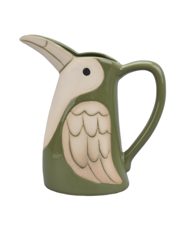 Pichet décoratif oiseau vert en grès style bohème vintage