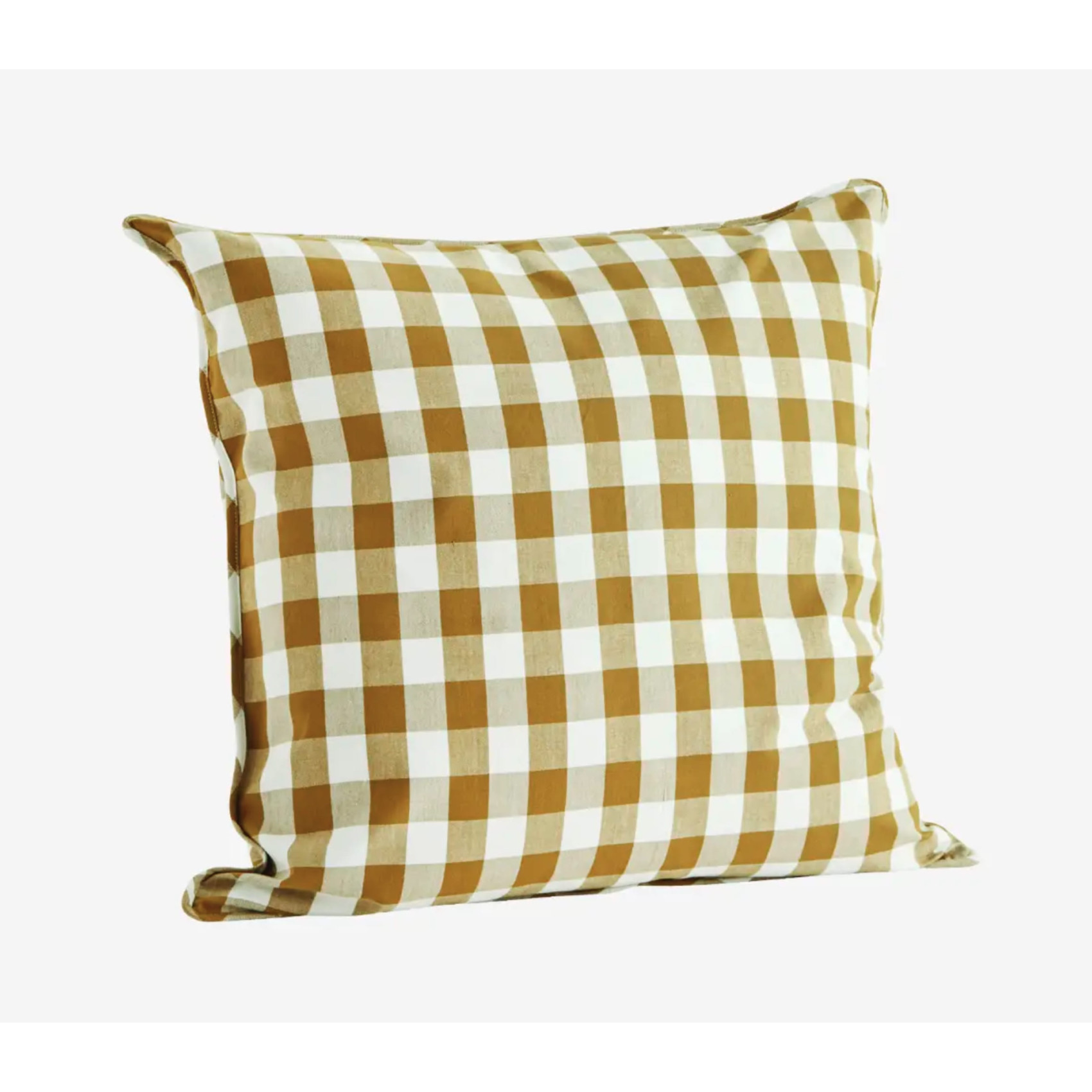 Housse de coussin vichy moutarde et écru en coton 50x50 cm