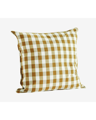 Housse de coussin à carreaux moutarde et écru en coton 50x50 cm