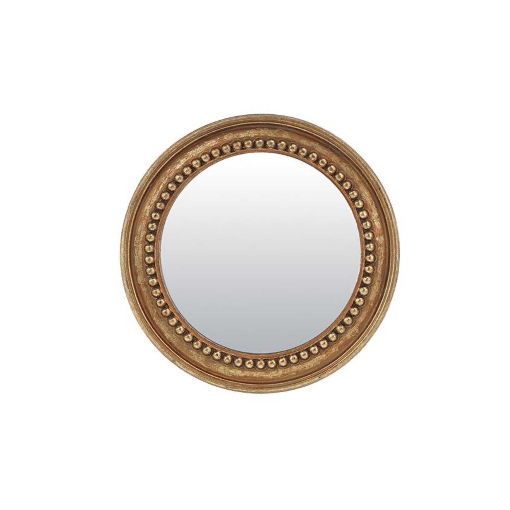 Miroir rond doré patiné avec contour perlé décoration murale chic