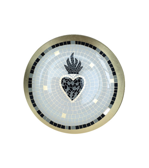 Assiette en verre mosaïque cœur Ex-voto doré décoration bohème chic