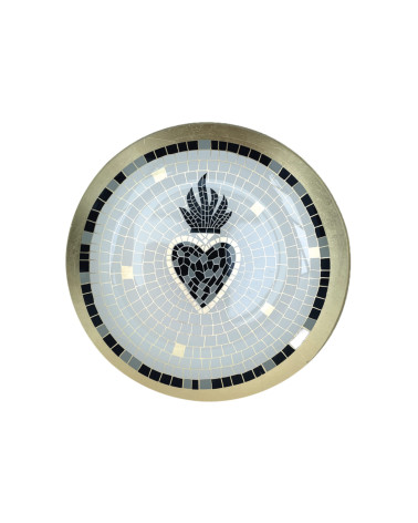 Assiette en verre mosaïque cœur Ex-voto doré décoration bohème chic