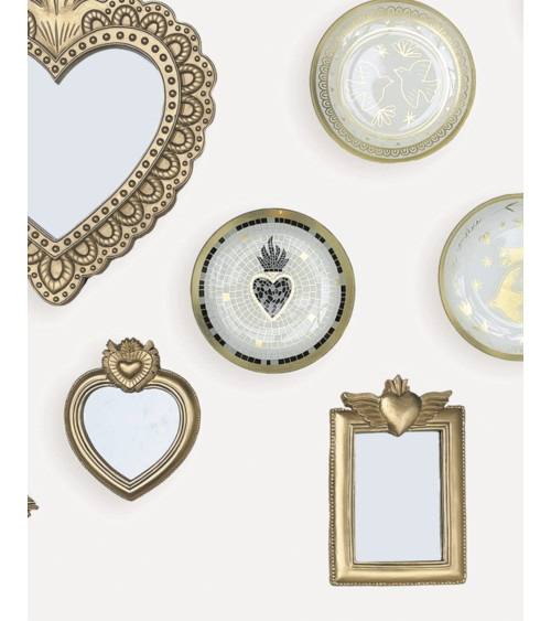 Assiette cœur Ex-voto dorée en verre mosaïque décoration bohème chic