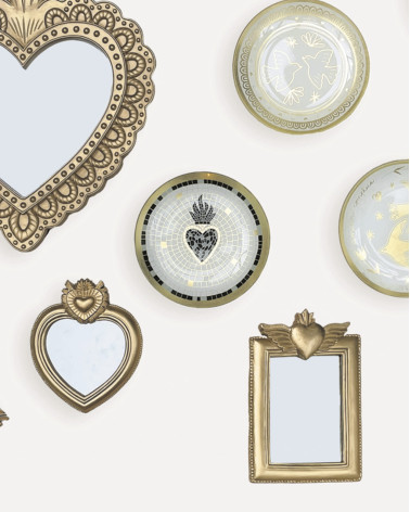 Assiette cœur Ex-voto dorée en verre mosaïque décoration bohème chic