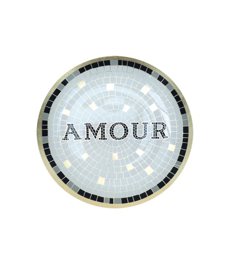 Assiette Amour dorée en verre mosaïque décoration bohème chic