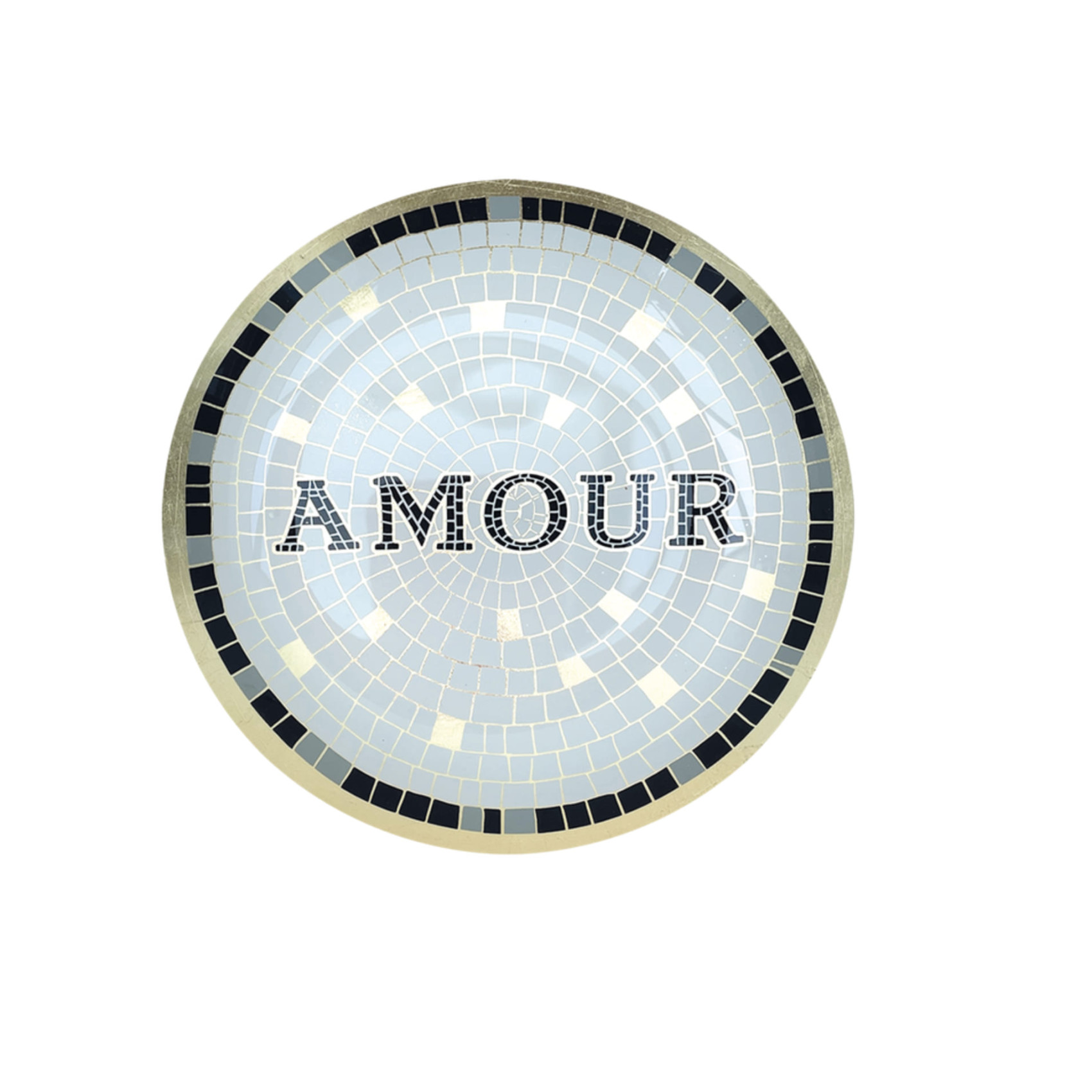 Assiette Amour dorée en verre mosaïque décoration bohème chic