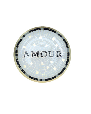 Assiette en verre mosaïque Amour dorée 15 cm