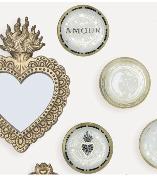 Assiette Amour en verre mosaïque décoration bohème chic dorée