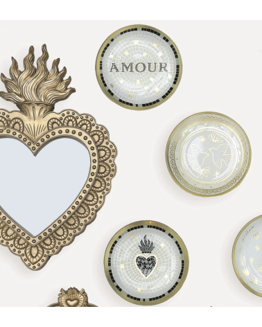 Assiette en verre mosaïque Amour dorée 15 cm