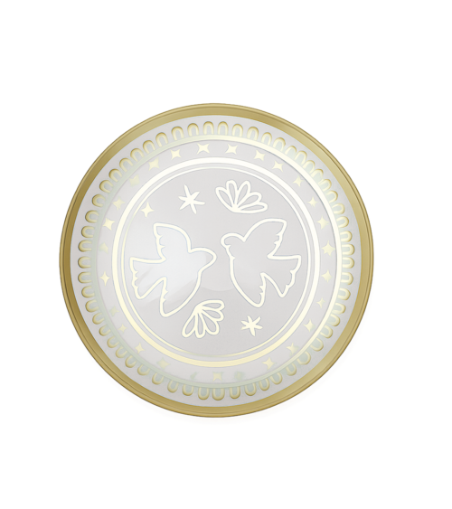 Assiette en verre avec colombes dorées décoration bohème chic
