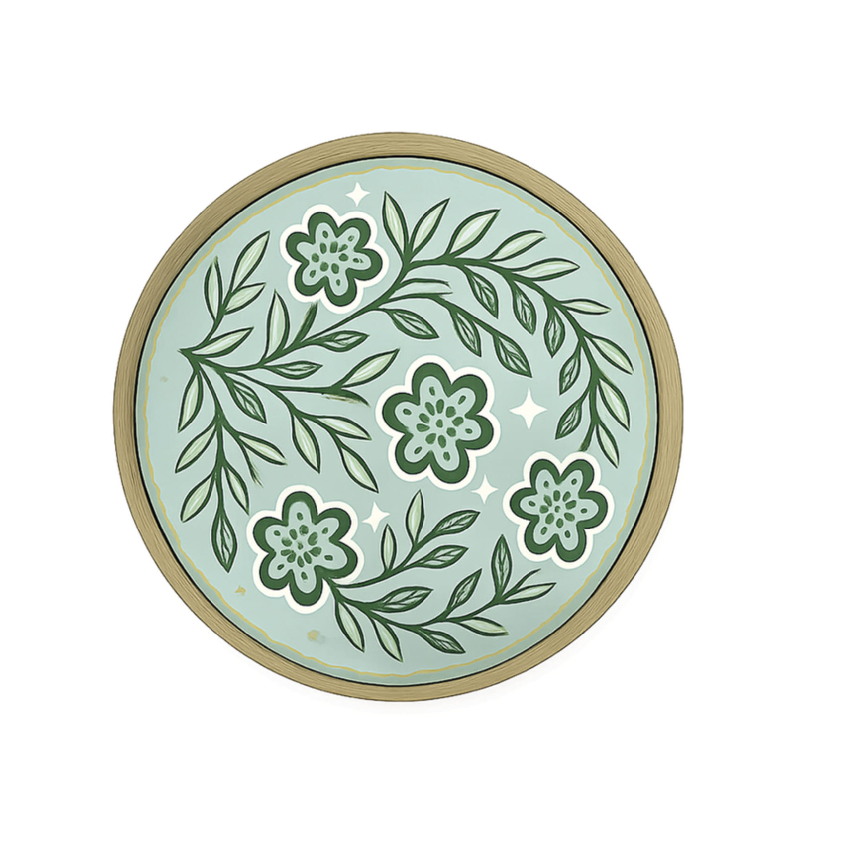 Assiette décorative fleur verte en verre avec finitions dorées style bohème chic