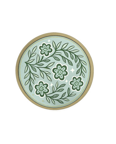 Assiette décorative fleur verte en verre avec finitions dorées style bohème chic