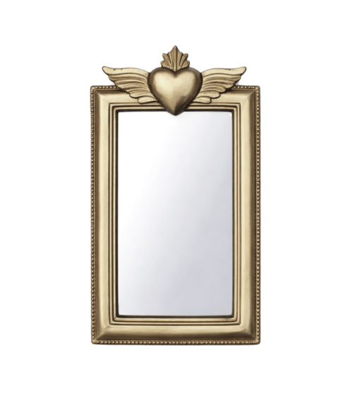 Miroir mural doré avec cœur ailé décoratif