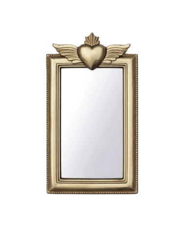 Miroir ex-voto rectangle doré cœur ailé décoration murale bohème