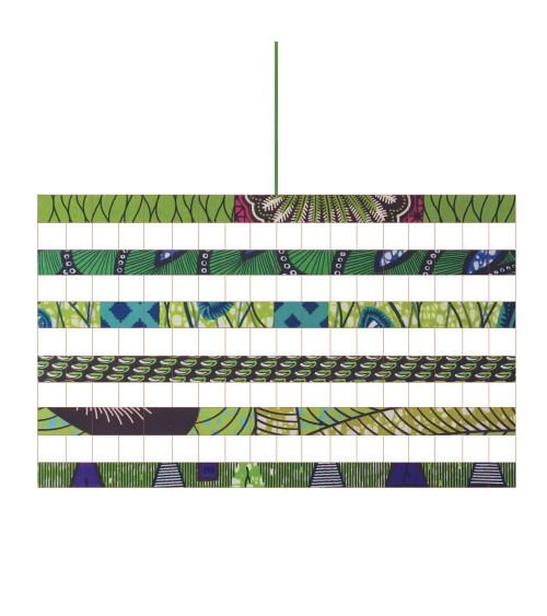 Abat-jour en tissu wax vert avec motifs africains graphiques style ethnique chic artisanal