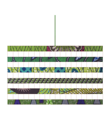 Abat-jour en tissu wax vert avec motifs africains graphiques style ethnique chic artisanal