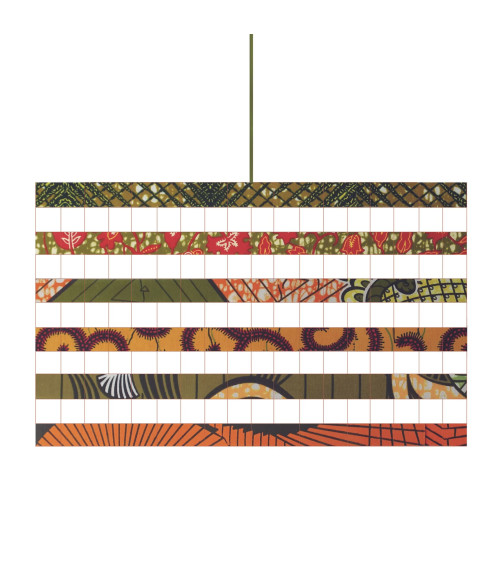 Abat-jour en tissu wax kaki orange avec motifs africains graphiques style ethnique chic fait main