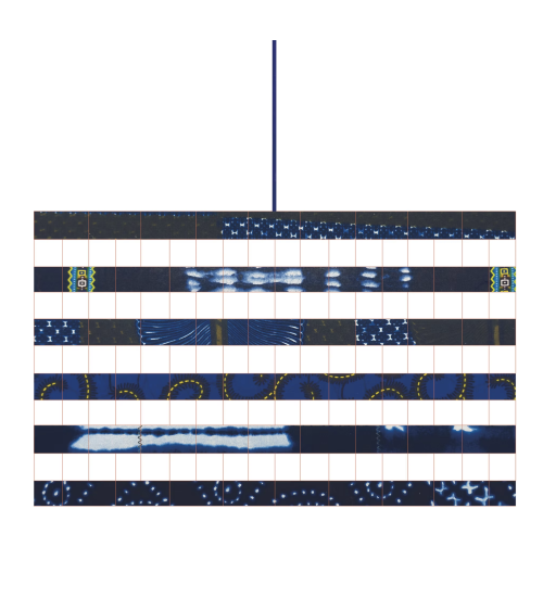 Détail structure artisanale abat-jour en tissu wax bleu nuit fait main