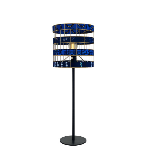 Abat-jour en wax bleu nuit artisanal style ethnique chic pour lampe et suspension